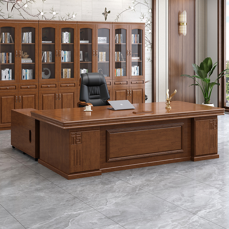 All Solid Wood Boss Office Desk and Chair Set, Executive Room Manager Desk, New Chinese Style Supervisor Desk, Office Furniture Executive Desk