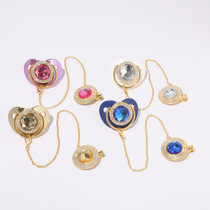 Infant Rhinestones Golden Baby Pacifier With Clips Silicone