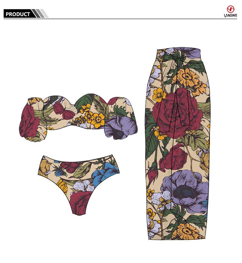 Женская плавках lanswe vintage print split bikini swimwear women set straple OTHER
