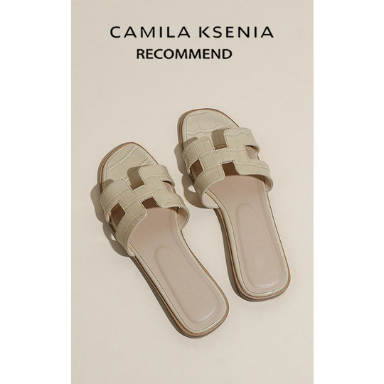 CAMILA KSENIA offizieller Store 2025 neue Damen-Herbst-Flip-Flops, modische weiße Sandalen mit flacher Sohle