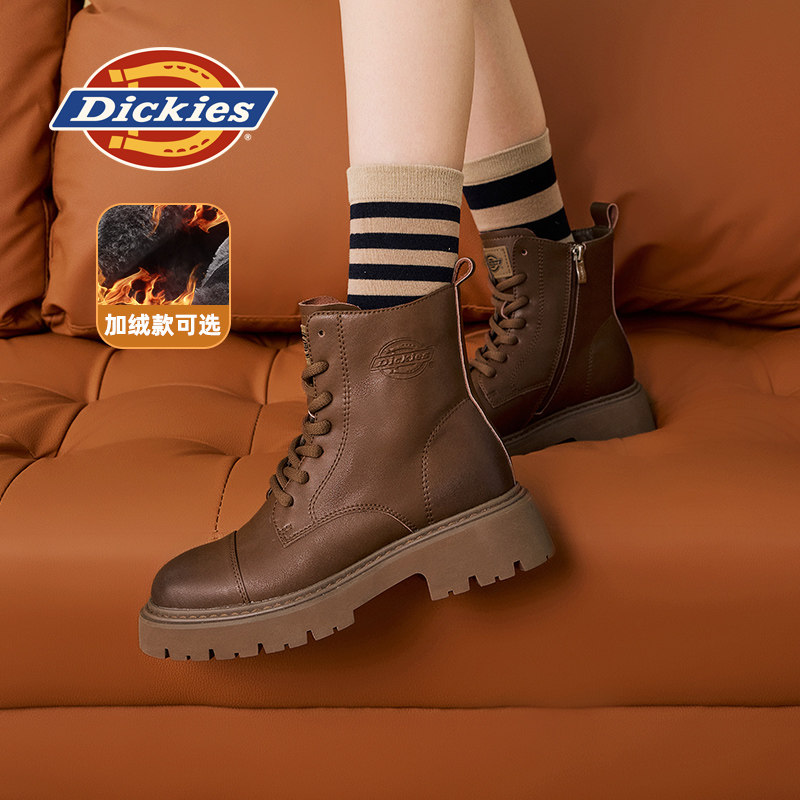 รองเท้าบูทมาร์ติน Dickies สำหรับผู้หญิง รุ่นฤดูใบไม้ผลิและฤดูใบไม้ร่วง 2026 รองเท้าบูทสั้นสบายๆ สไตล์เรโทร รองเท้าบูทหนังพื้นหนา รองเท้าบูทหิมะ Melard