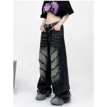 Women Black Jeans High Waist Vintage Straight Baggy Denim Pa