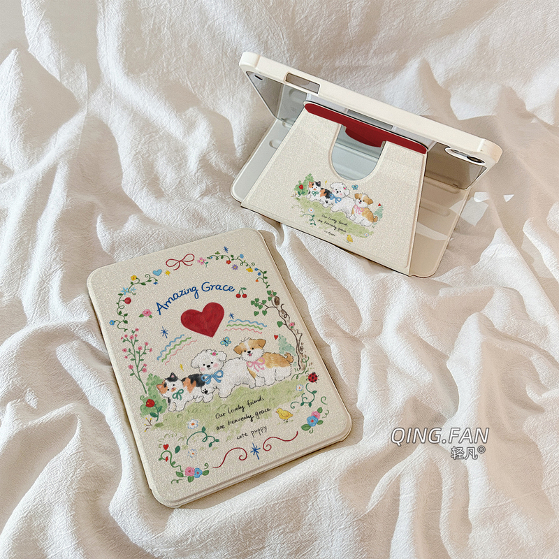 Cartoon Graffiti Garden Puppy Suitable for iPad Mini7 Protective Case 360 Rotating Stand iPad Air6 with Pen Slot 11-Inch 10.2 New 2024 iPad Pro13 Tablet Case 10.9inch