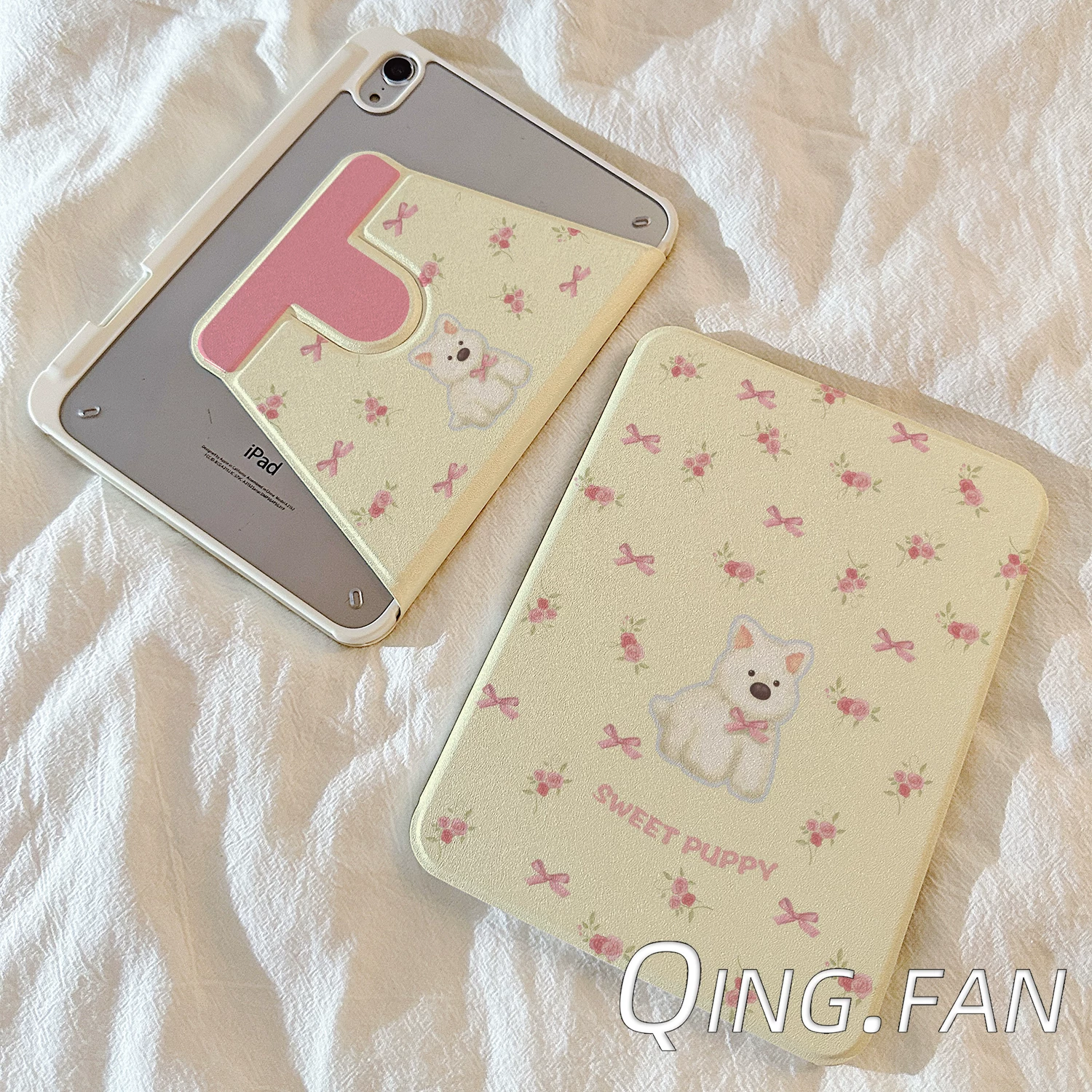 Защитная крышка для планшета Cartoon Milk Yellow Bow Puppy Dogs Applicable Apple iPad 360 вращающаяся Smedoic IPAD Air5 Bring Glot 10.2-дюймов новый iPad10 планшет защитный чехол