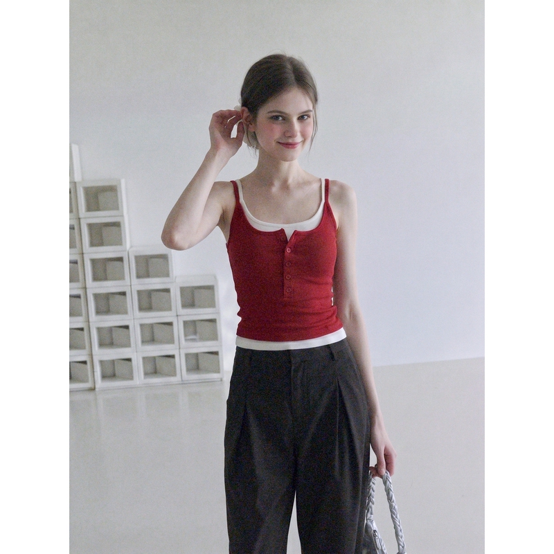 Lunamie Red Camisole for Women, Outerwear, 2026 New Korean Style, Stylish Sleeveless Layered Top Lunamie Red Camisole for Women, Outerwear, 2026 New Korean Style, Stylish Sleeveless Layered Top