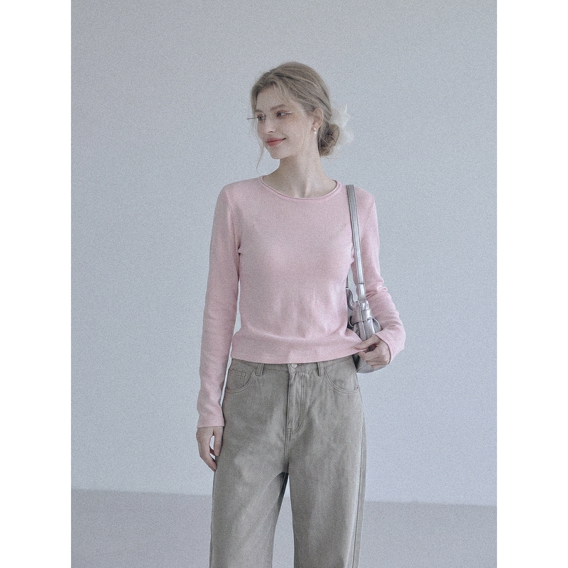 Lunamie Round Neck Pink Base Shirt for Women 2026 New Style Inner Layer Autumn Top Knitwear Lazy Sweater Lunamie Round Neck Pink Base Shirt for Women 2026 New Style Inner Layer Autumn Top Knitwear Lazy Sweater