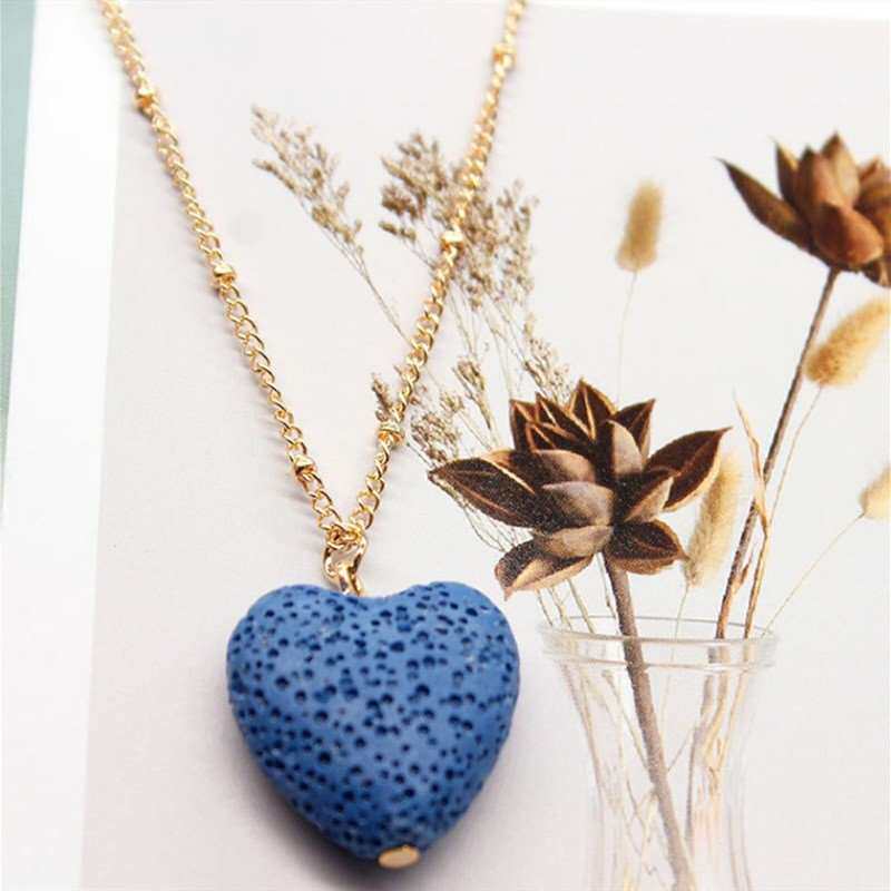 Blue Heart Volcanic Stone Necklace – Unique Fashion Pendant Jewelry O1CN01yw5zSi283ifKZuMWT !!2215945927877