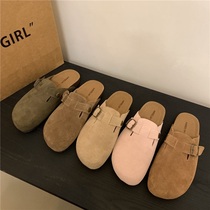 Thick-soled retro genuine leather Birkenstock womens shoes 224 spring new style versatile outer wear toe-toe casual mule shoes