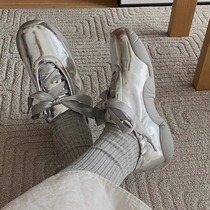 Cowhide version~224 spring new niche design silver ballet sneakers Mary Jane shoes thick sole shoes