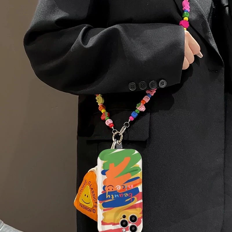 Graffiti Oil Painting Smiley Face Suitable for Apple 16 Pro Max Phone Case, Huawei Mate 60 Pro New Model, Pura 70 Creative Opporeno12 Crossbody Lanyard, Vivo S19/X100 Female, Xiaomi 14