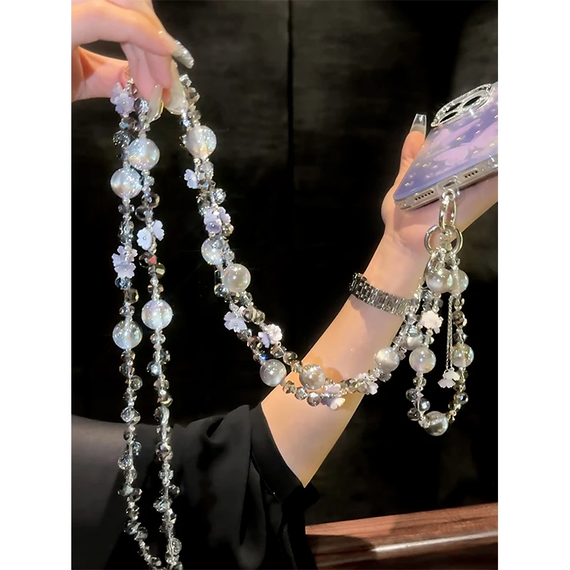 [Starry Galaxy]Light Luxury Niche Exquisite High-End Crossbody Wrist Phone Chain Lanyard with Sparkling Diamond Decoration, Fashionable and Trendy Anti-Drop Bracelet Wristband Neck Chain Long Chain Women's Gift