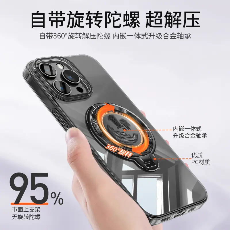 Ultra-Thin 100 Million Rotation Gyro Decompression Portable Invisible Strong Adhesive Multifunctional Phone Holder Anti-Drop Creative Simple Invisible Stand Foldable for Men and Women