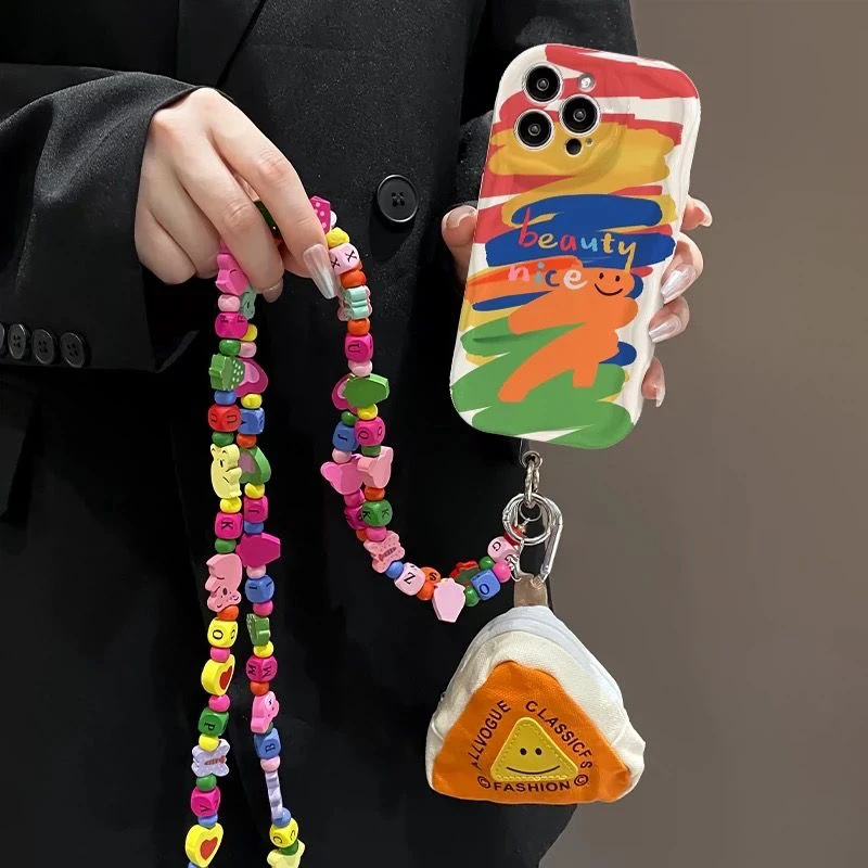 Graffiti Oil Painting Smiley Face Suitable for Apple 16 Pro Max Phone Case, Huawei Mate 60 Pro New Model, Pura 70 Creative Opporeno12 Crossbody Lanyard, Vivo S19/X100 Female, Xiaomi 14