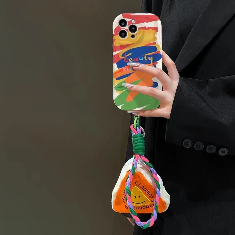 Graffiti Oil Painting Smiley Face Suitable for Apple 16 Pro Max Phone Case, Huawei Mate 60 Pro New Model, Pura 70 Creative Opporeno12 Crossbody Lanyard, Vivo S19/X100 Female, Xiaomi 14