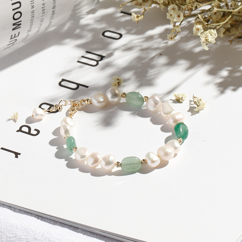 Badu Irregular Freshwater Pearl Bracelet for Women, Simple and Elegant Green Aventurine Crystal Bracelet, Gift for Mom, Gift for Girlfriend Badu Irregular Freshwater Pearl Bracelet for Women, Simple and Elegant Green Aventurine Crystal Bracelet, Gift for Mom, Gift for Girlfriend