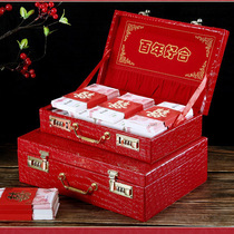 High-end gift box betrothal gift wedding bride wedding leather suitcase money box large medium and small dowry red box 2925