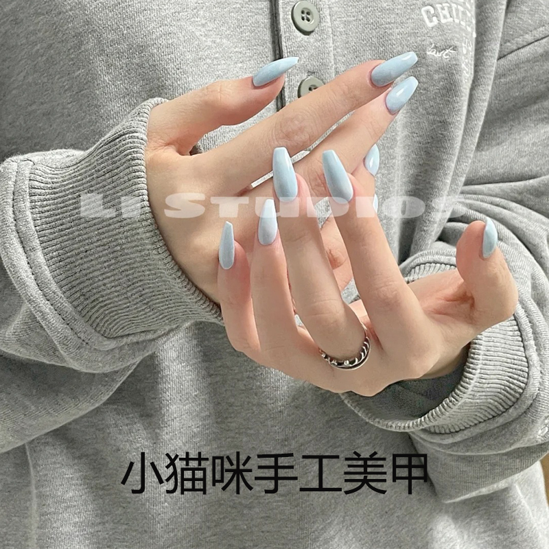 Handmade Wearable Nails, Ice Blue, European and American Style, Japanese Style, Solid Color, Brightening, Single Color, Phototherapy Fake Nail Patches, Finished Product, Removable Handmade Wearable Nails, Ice Blue, European and American Style, Japanese Style, Solid Color, Brightening, Single Color, Phototherapy Fake Nail Patches, Finished Product, Removable