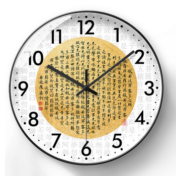 New Chinese-Style Wall Clock with Zen-Inspired Heart Sutra Design for Living Room, Dining Room, Radio-Controlled Clock, Buddhist Scripture, Buddhist Hall, Tea Room, Quartz Clock, Silent Clock