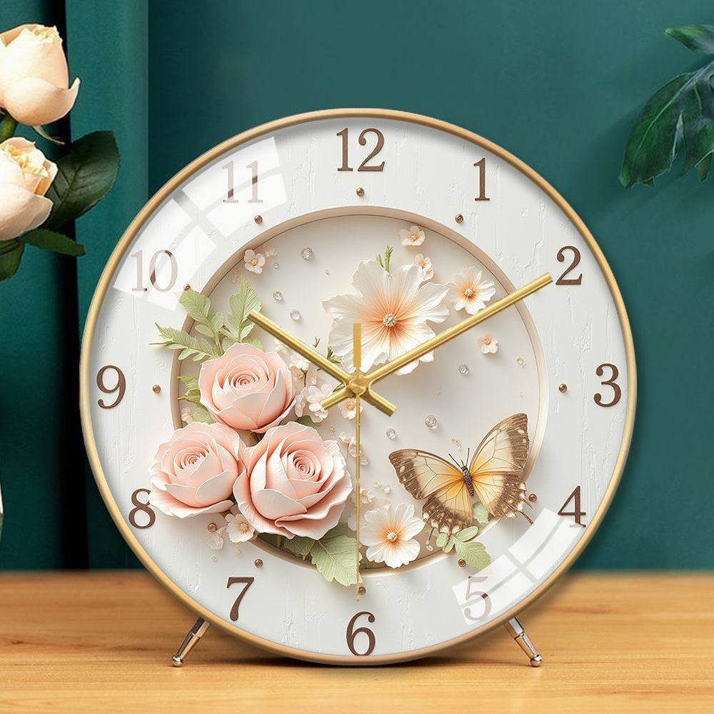 Creative Home Desk Clock Quartz Clock French Butterfly Nordic Clock High-Value Desk Clock Silent Bedroom Living Room