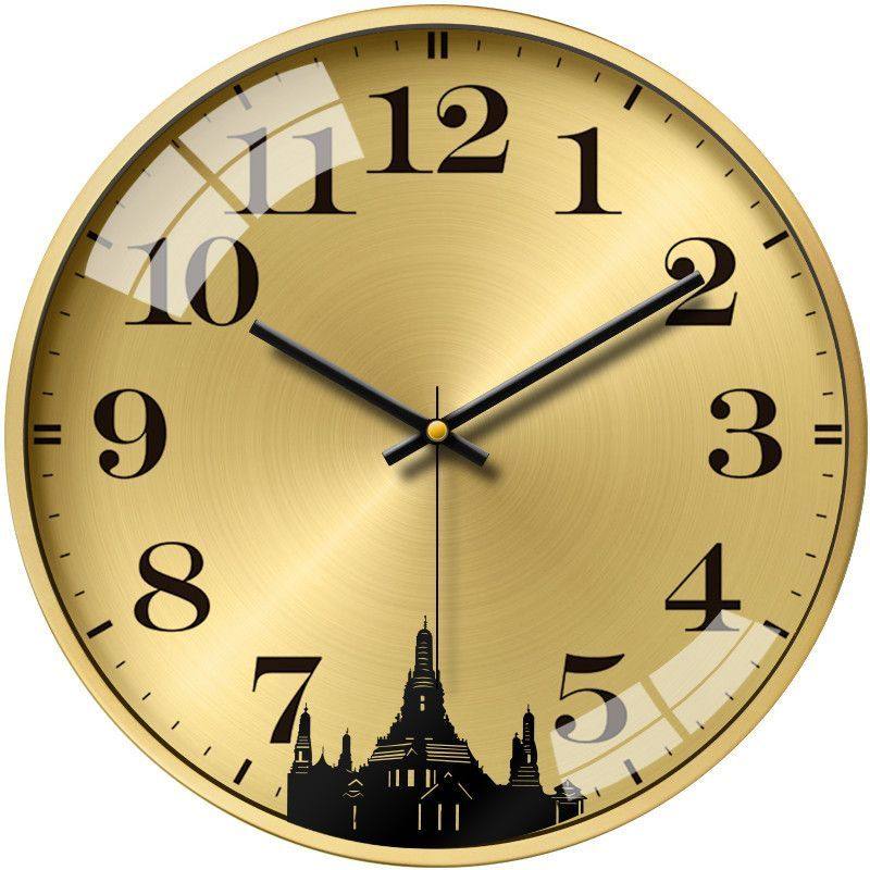 New Hotel Lobby Front Desk Golden Wall Clock World Landmark Time Hall Living Room Clock Quartz Clock