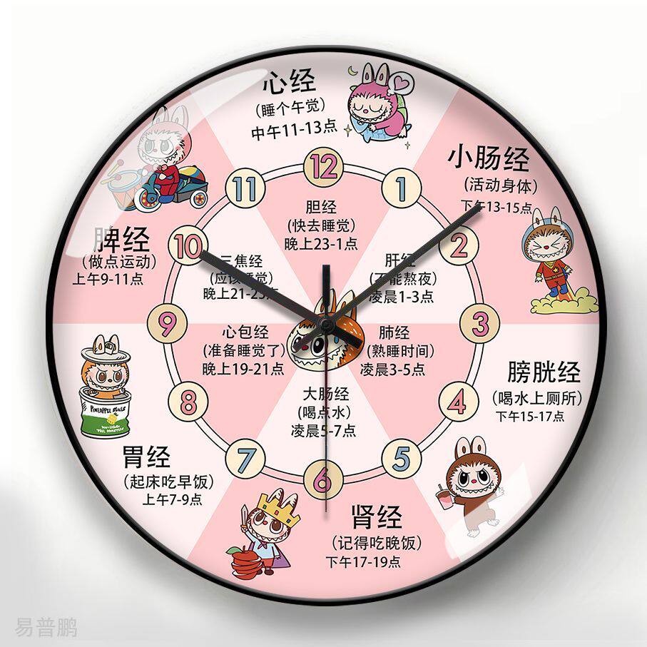 Labubu Health Clock Body Meridian Health Bedroom Study Clock Wall Clock Living Room Clock Wall Hanging