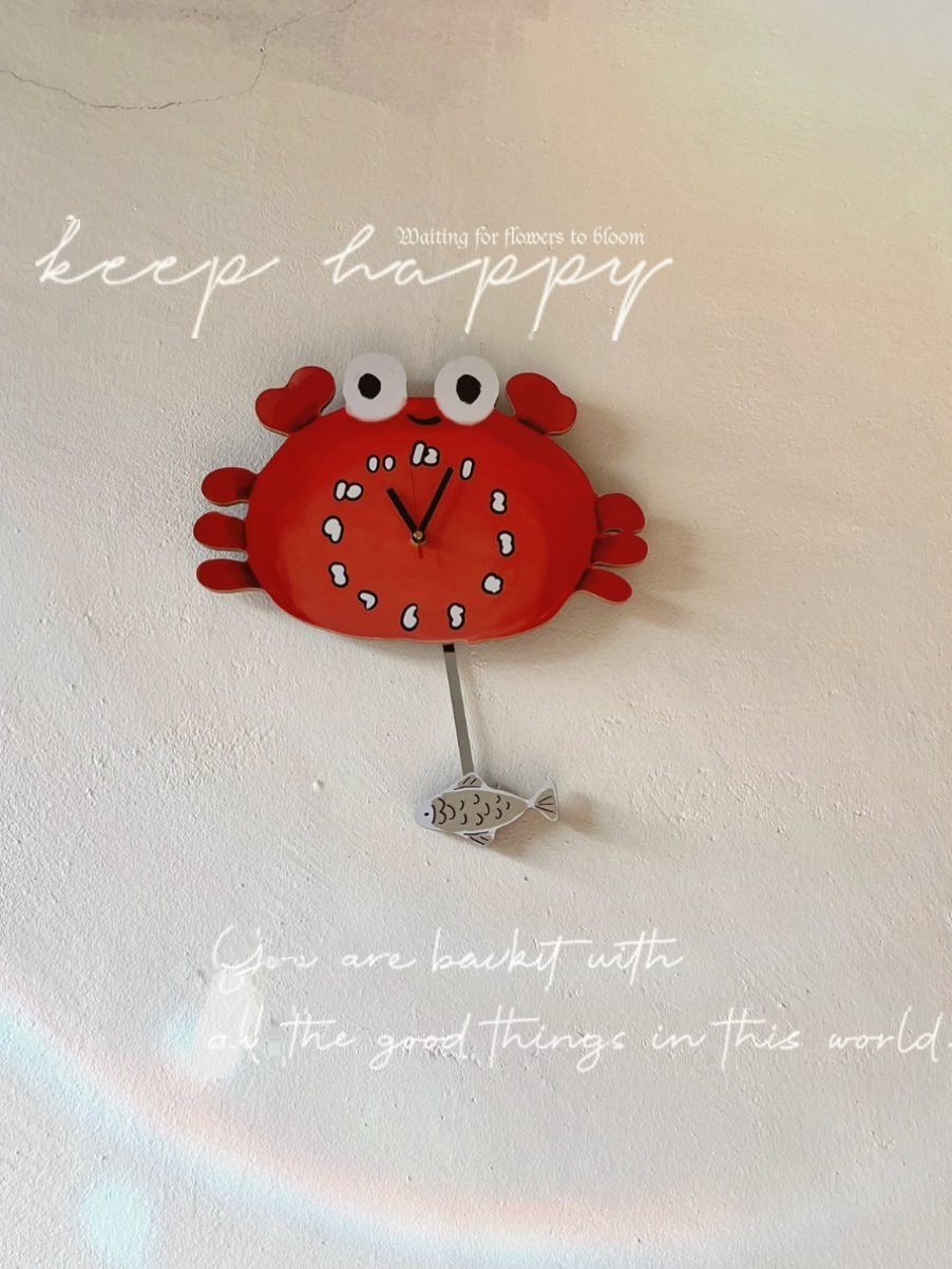 Cute Cartoon Little Crab Wall Clock Swinging Clock Creative Silent Japanese Dopamine Clock Creative Clock Exclusive