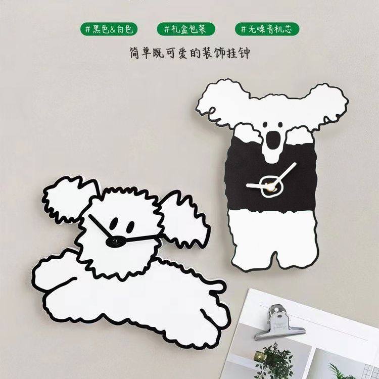 Korean Romane Cute Cartoon Indoor Decorative Wall Clock Black and White Simple Design for Children's Room Bedroom Silent Clock
