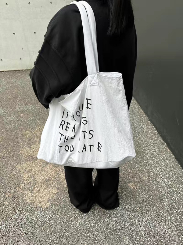 Summer New Style Black and White Simple Large-Capacity Nylon Canvas Bag Lightweight Printed Hand-Held Commuting Shoulder Tote Bag