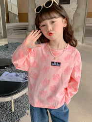 Trendy Girls' Long-Sleeve T-Shirt Spring and Autumn 2025 New Children's Base Shirt Cotton Top for Older Kids Girls' Clothing