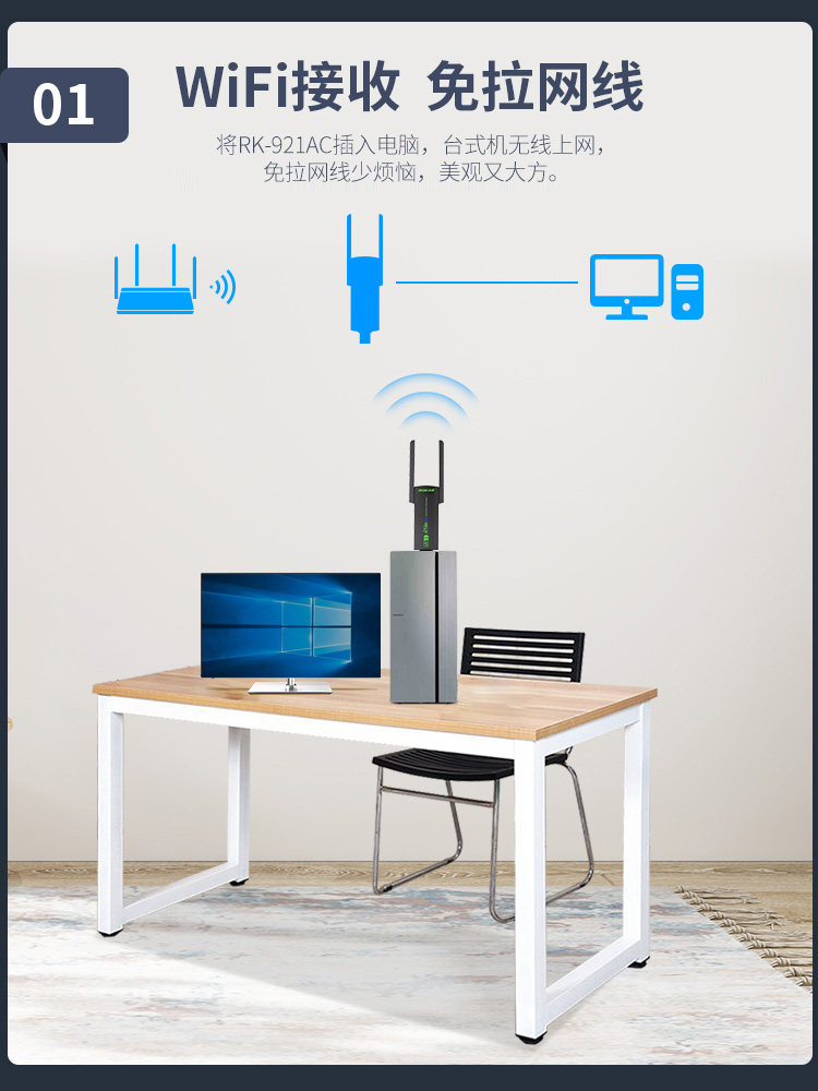 Rokar Driver-Free Wireless Network Card Desktop Wifi Receiver Desktop Computer Gigabit 5g Dual-Band Usb3.0 Gaming Wifi6 Laptop External Network Signal Booster Host Hotspot