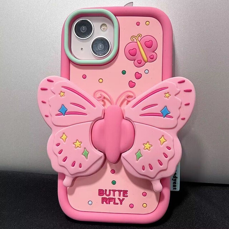 Japanese and Korean Three-Dimensional Pink Butterfly Phone Case Suitable for iPhone 17 Pro Max, Apple 13 Silicone, 12 Stand, 11 Anti-Drop, 15 Pro Max Soft Case, 16 Pro Max for Women, 17 Pro Trendy, 15 Pro Popular Japanese and Korean Three-Dimensional Pink Butterfly Phone Case Suitable for iPhone 17 Pro Max, Apple 13 Silicone, 12 Stand, 11 Anti-Drop, 15 Pro Max Soft Case, 16 Pro Max for Women, 17 Pro Trendy, 15 Pro Popular