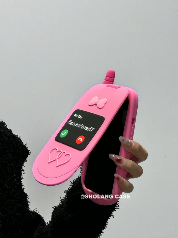 Cartoon 3D Fun Flip Phone with Makeup Mirror Suitable for iPhone 17 Pro Max Phone Case, Apple 14 Silicone Full Cover 12 Anti-Drop 11 Soft Case 16 Pro Max 13 Pro Max Women's Model 15