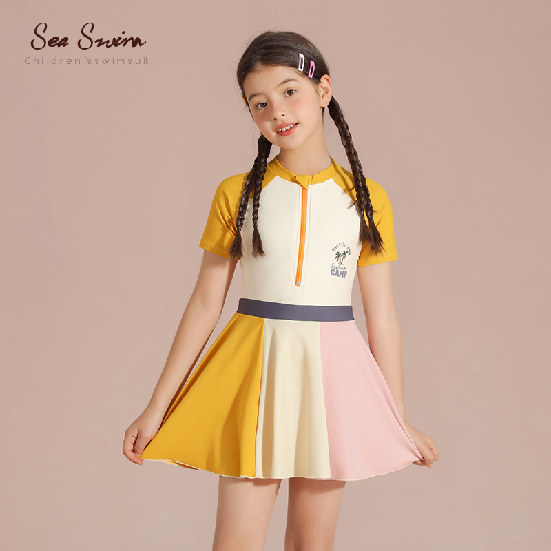 Shietic Wai Children Conjoined Swimwear Fashion Girl CUHK Bubble Hot Springs Beach Resort Swimming 2023 New-Taobao