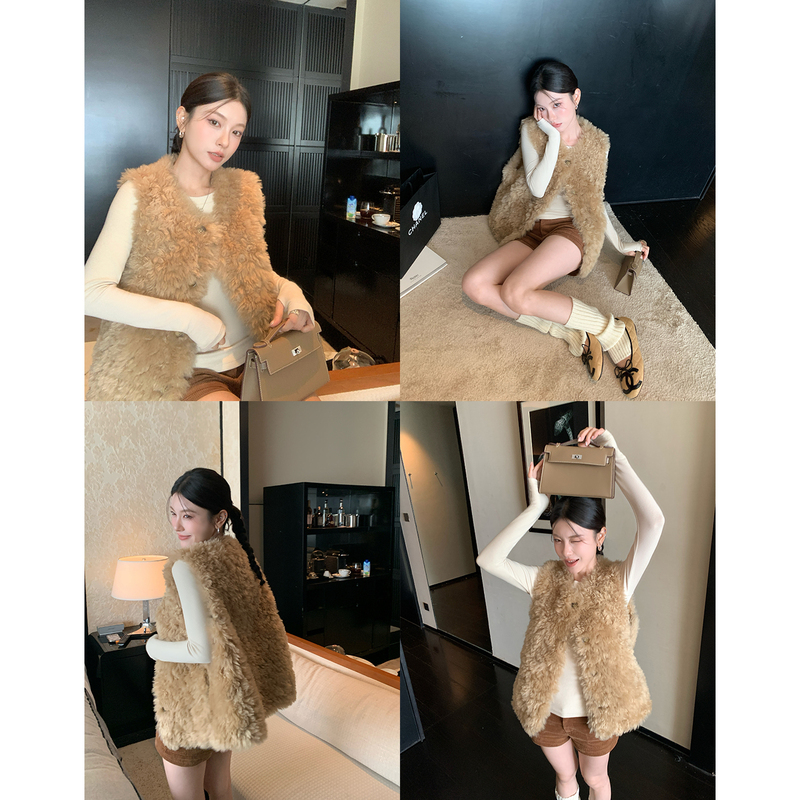 Hamyiho Eco-Friendly Fur and Leather Integrated Vest for Women, Autumn and Winter Layered Furry Vest, Sleeveless Jacket for Winter Hamyiho Eco-Friendly Fur and Leather Integrated Vest for Women, Autumn and Winter Layered Furry Vest, Sleeveless Jacket for Winter