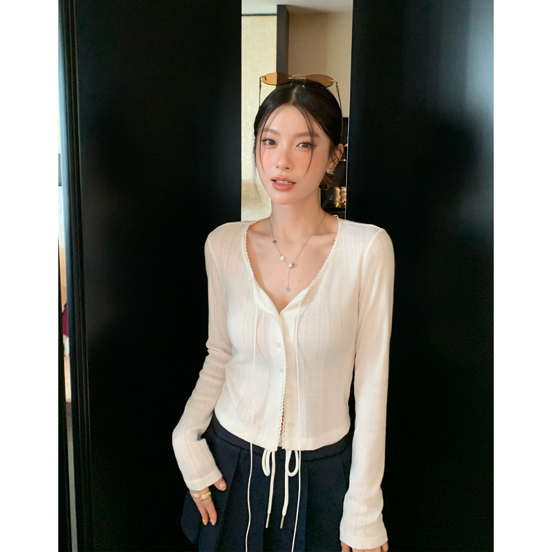 Hamyiho Lace Knitted Sun Protection Cardigan for Women, Summer 2026 New Style Thin Blouse White