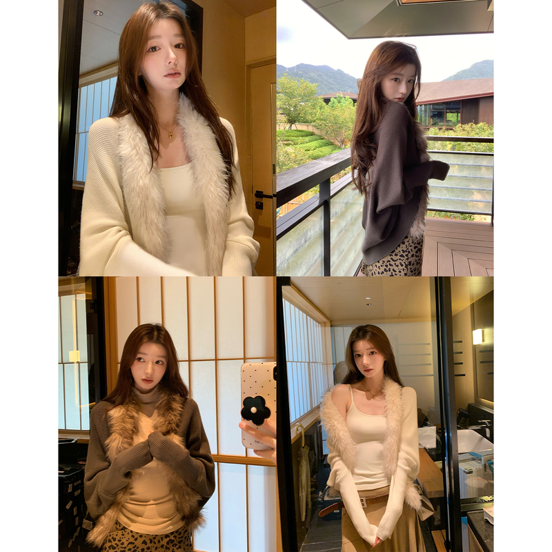 Hamyiho Ladylike Style Fur Collar Patchwork Sweater Cardigan Women's Wool Knitted Shawl Coat Autumn and Winter Outerwear Top Hamyiho Ladylike Style Fur Collar Patchwork Sweater Cardigan Women's Wool Knitted Shawl Coat Autumn and Winter Outerwear Top