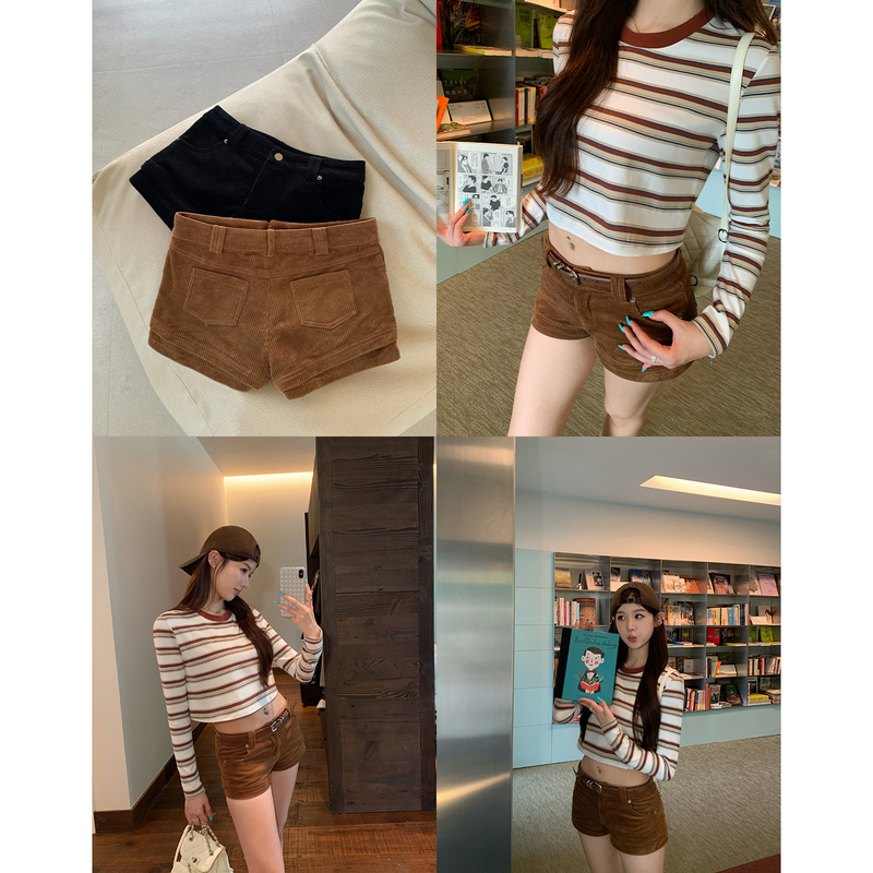Hamyiho Corduroy Hip-Hugging A-Line Casual Wide-Leg Shorts for Women, Retro Versatile Slim-Fit Hot Pants