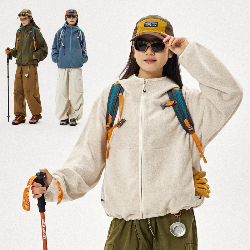 Daytimeadventure Spring and Autumn Outdoor Short Hooded Fleece Outdoor Jacket Japanese Style Zip-Up Cardigan Jacket