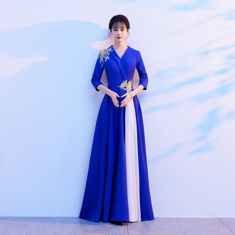 Blue Command Performance Evening Dress for Women 2026 New High-End Style Adult Choir Performance Dress for Female Host Long Dress