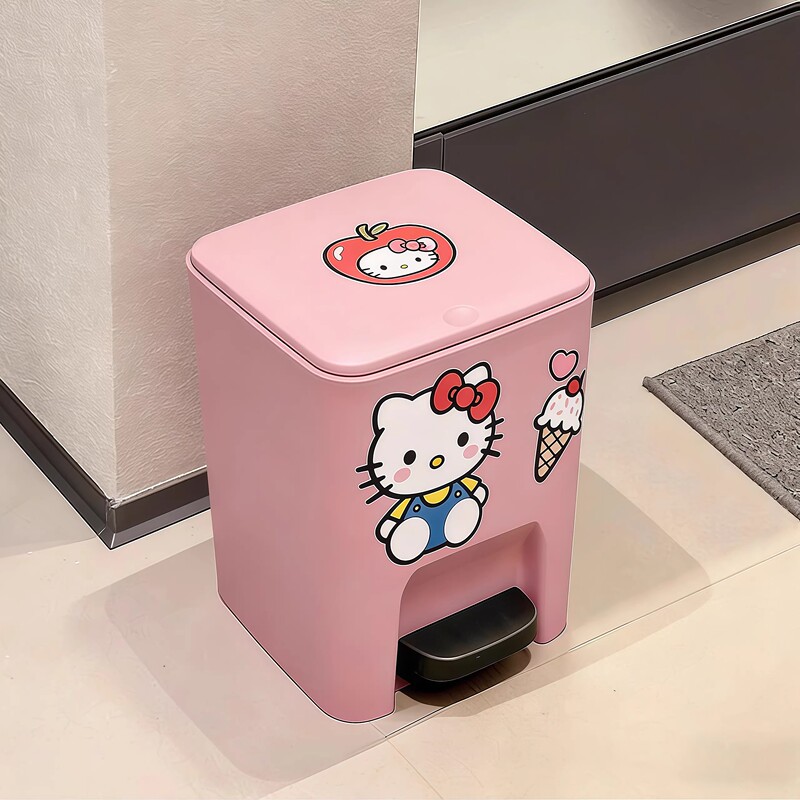 Girly Heart Bursting! Kt Pink Trash Can for Home Use in Living Room and Bedroom, with Lid and Foot Pedal, Sanitary Bin, Toilet Paper Basket Girly Heart Bursting! Kt Pink Trash Can for Home Use in Living Room and Bedroom, with Lid and Foot Pedal, Sanitary Bin, Toilet Paper Basket