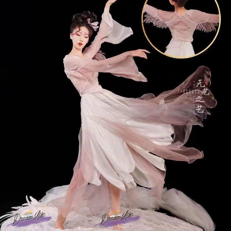 New Style Elegant Classical Dance Costume, Fairy-Like White Crane Listening to the Rain, Ancient Style Wings, Hanfu Petal Skirt, Elegant Fairy-Like Gauze Dress New Style Elegant Classical Dance Costume, Fairy-Like White Crane Listening to the Rain, Ancient Style Wings, Hanfu Petal Skirt, Elegant Fairy-Like Gauze Dress