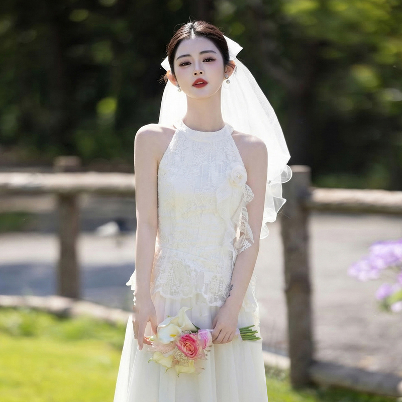French-Style Engagement and Wedding Dress 2026 New Model, Stunning White Dress for Marriage Registration, Morning Gown, Bride, High-End and Unique