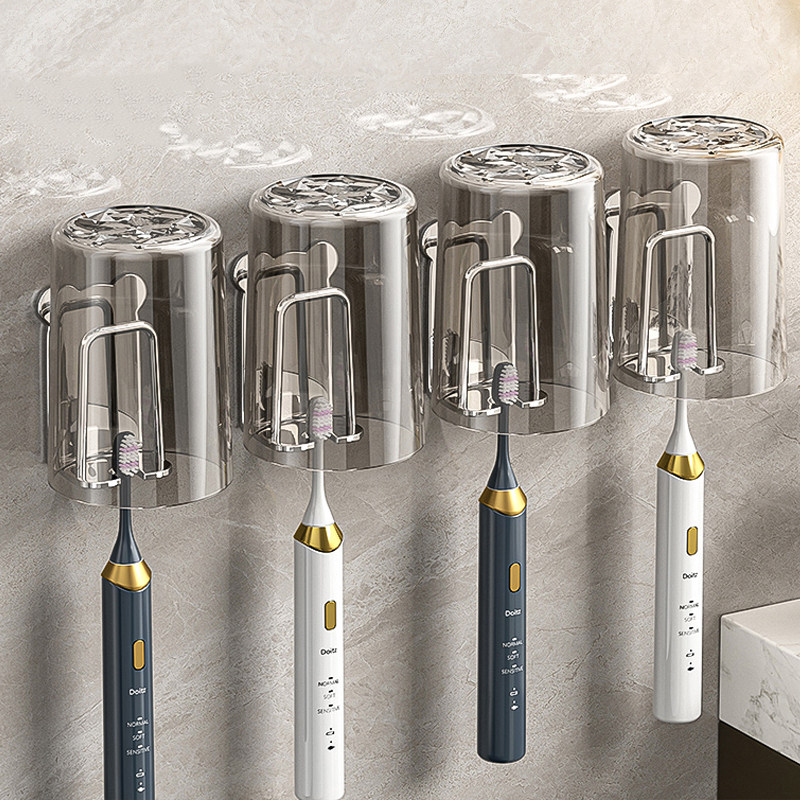 Grey Toothbrush Cup Family Suit Dental Cup Shelf Toiletries Cup Wall-mounted Free-to-punch shelf toilet accommodating-Taobao