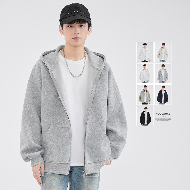 Homepanda Gray Heavyweight Hooded Double-Zip Sweatshirt for Men, Spring and Autumn Style, American Trendy Brand Cardigan Casual Jacket