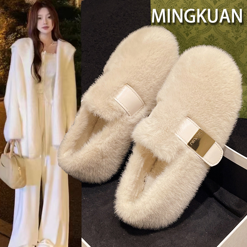 Белая шерстяная обувь Birkenstock Mary Jane, женская верхняя одежда, плюс бархатный теплый мех норки, осень и зима 2025, новые хлопчатобумажные туфли в горошек