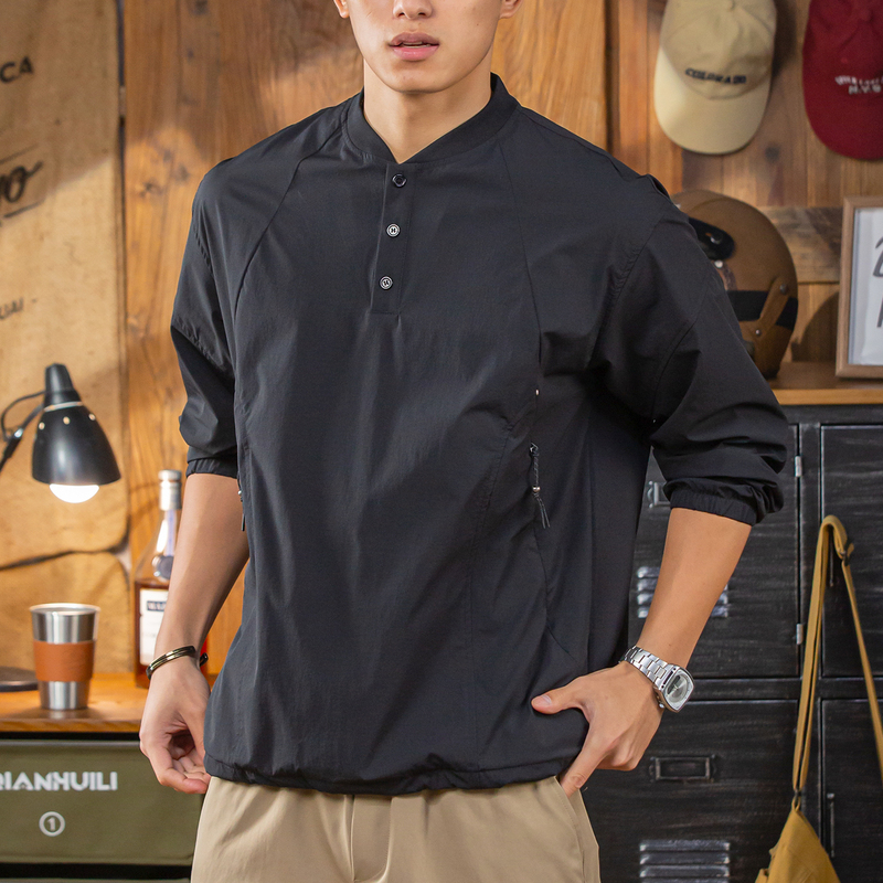 2026 Autumn New Quick-Drying Zipper Pocket Long-Sleeve Henley Shirt for Men Sun-Protective Breathable Cycling Fitness Sports T-Shirt