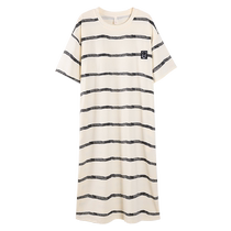 Nightgown Womens Modal Ice Cotton Silk Short Sleeve Padded Striped Home Clothes Summer Pajamas 2024 New Style