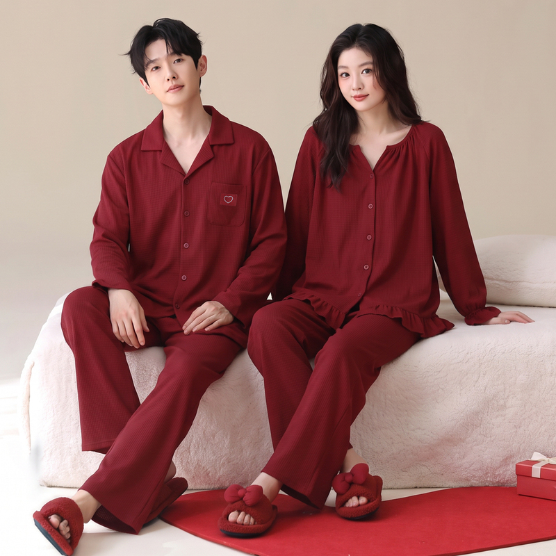 Pure Cotton Pajamas for Newlyweds, Couple Set, One Man and One Woman, Spring and Autumn Long-Sleeved Red Home Wear for the Year of Birth, Autumn and Winter Pure Cotton Pajamas for Newlyweds, Couple Set, One Man and One Woman, Spring and Autumn Long-Sleeved Red Home Wear for the Year of Birth, Autumn and Winter