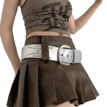 Japan FC Heavy Industry Metal Rock Rivets Shiny Wide-Brim Metal Buckle Hot Girl 2 Belt Genderless Punk Style Leather