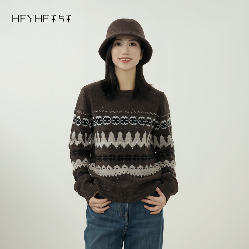 Xiaohe【Sardinia】100% Merino Wool Color Dot British Retro Fair Isle Lazy Crew Neck Sweater Knitwear